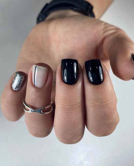 Ongles de forme carrée manucure à paillettes noires