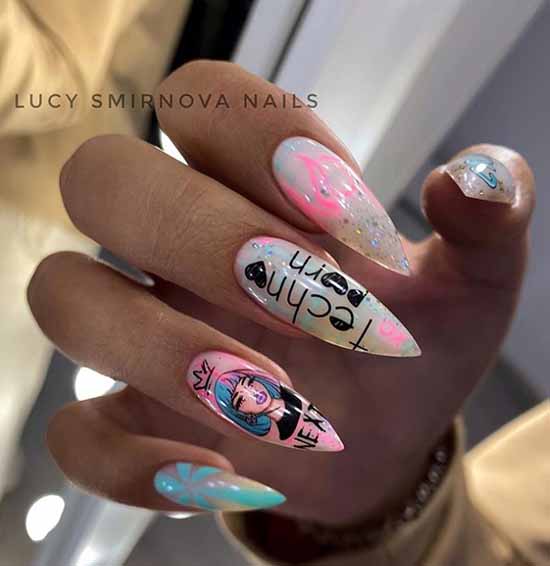 Manucure ongles longs avec gomme laque