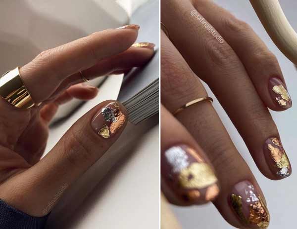 Feuille d'or et d'argent sur les ongles