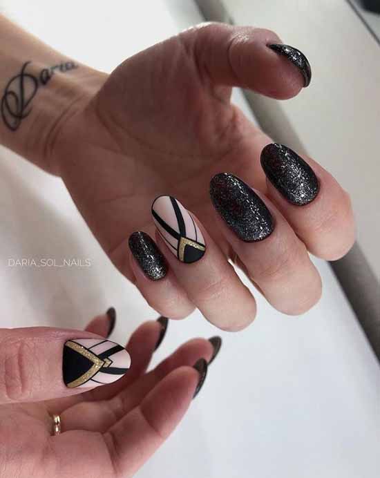 Manucure noire avec papier d'aluminium: nouveau design, idées de photo