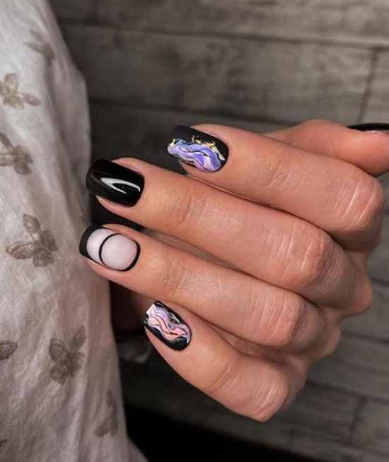 Manucure noire avec papier d'aluminium: nouveau design, idées de photo