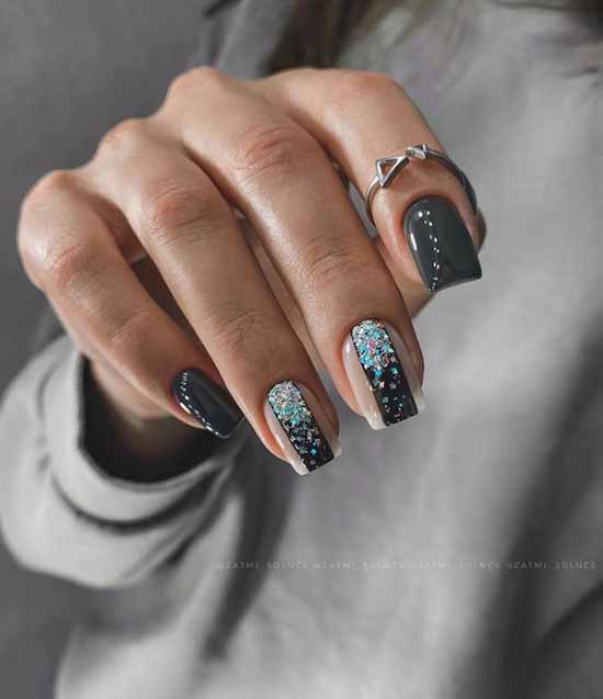 Manucure noire avec papier d'aluminium: nouveau design, idées de photo