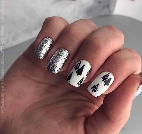 Manucure pailletée blanche et noire