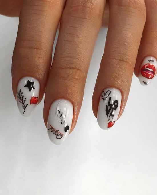 Ongles blancs avec un coeur
