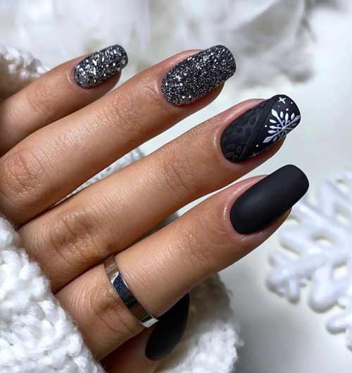 Manucure du Nouvel An en noir et blanc
