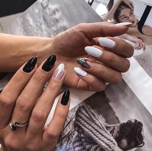 Manucure noir et blanc du nouvel an