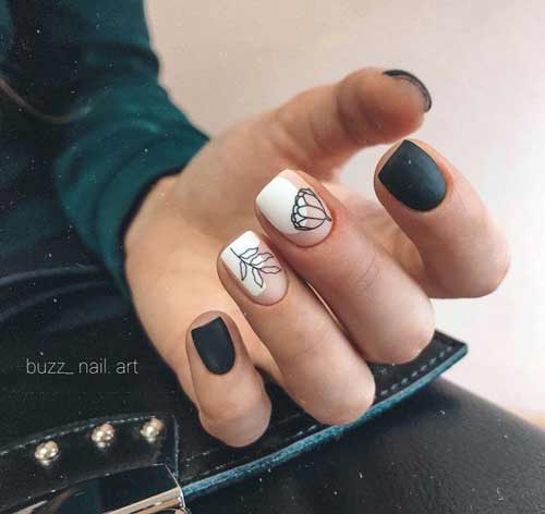 Manucure noir blanc et transparent