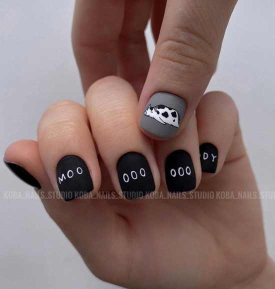 Manucure à la mode noir + blanc