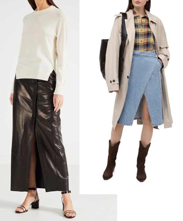 Jupe portefeuille tendance en cuir et denim