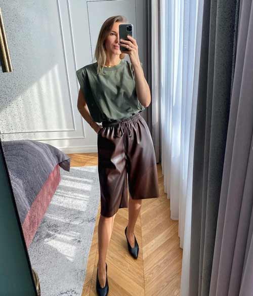 Bermuda large en cuir