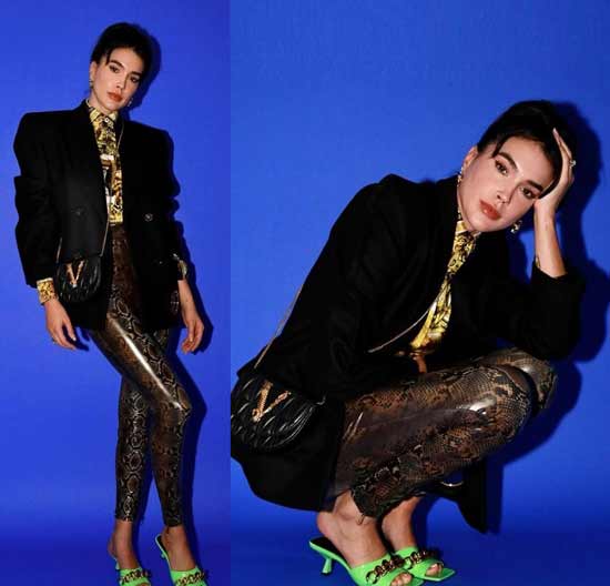 Legging en cuir imprimé