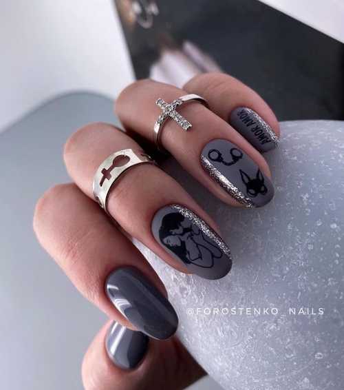 Manucure grise 2025-2026: design, ongles dans les tons gris, photo