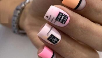 Manucure dans les tons roses de nouveaux designs avec des dessins