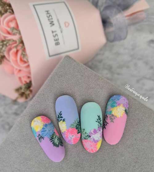 Exemples de fleurs en manucure lilas