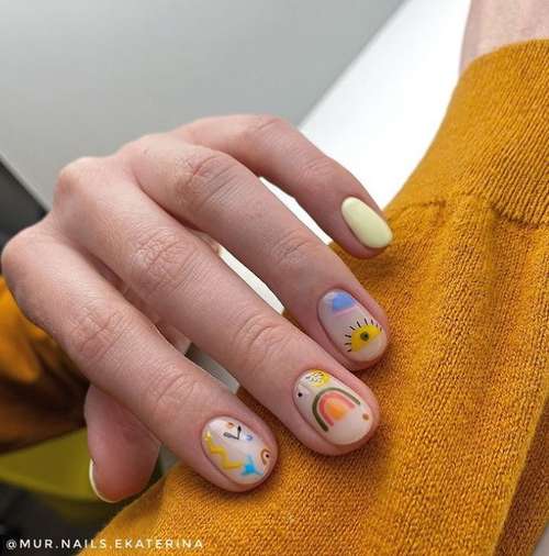 Manucure avec un motif pour les ongles courts: tendances 2026, photos