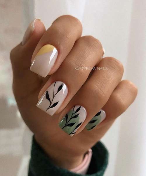 Manucure avec des feuilles: design 2025-2026, nouveaux articles sur la photo