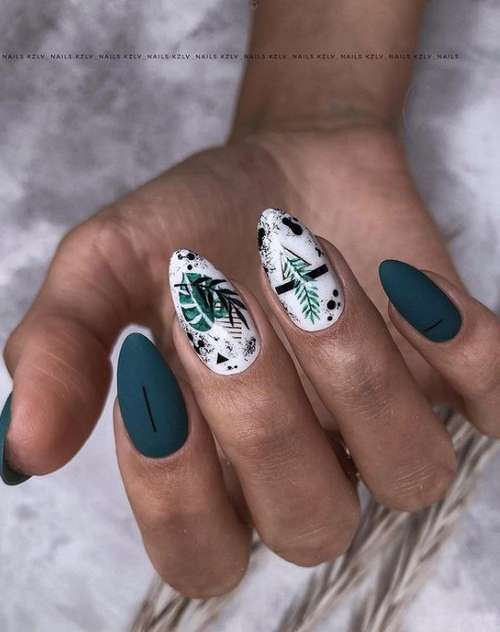 Manucure avec des feuilles: design 2025-2026, nouveaux articles sur la photo