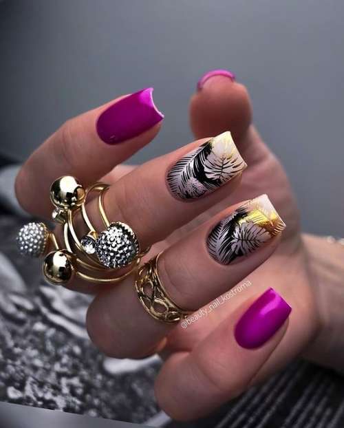 Manucure avec des feuilles: design 2025-2026, nouveaux articles sur la photo