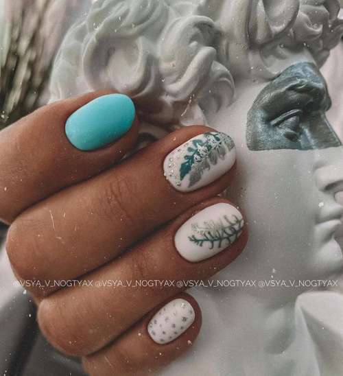 Manucure avec des feuilles: design 2025-2026, nouveaux articles sur la photo