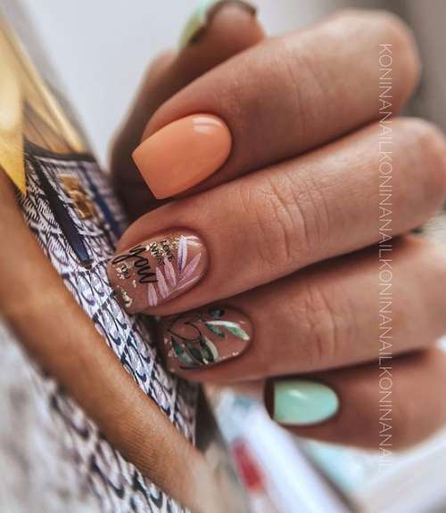 Manucure avec des feuilles: design 2025-2026, nouveaux articles sur la photo