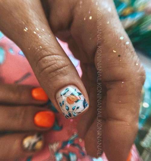 Manucure avec des feuilles: design 2025-2026, nouveaux articles sur la photo