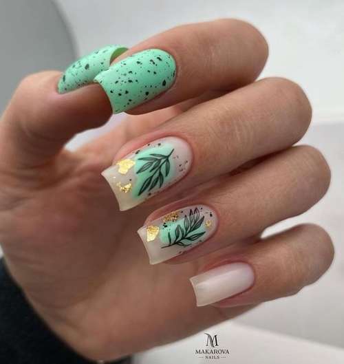 Manucure avec des feuilles: design 2025-2026, nouveaux articles sur la photo