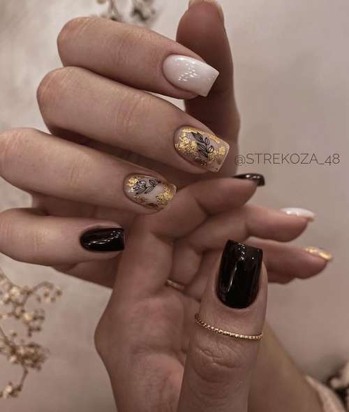 Manucure avec des feuilles: design 2025-2026, nouveaux articles sur la photo