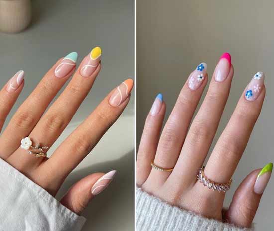 Manucure française avec différents modèles d'ongles