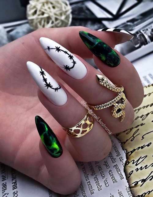 Manucure aux amandes vert foncé