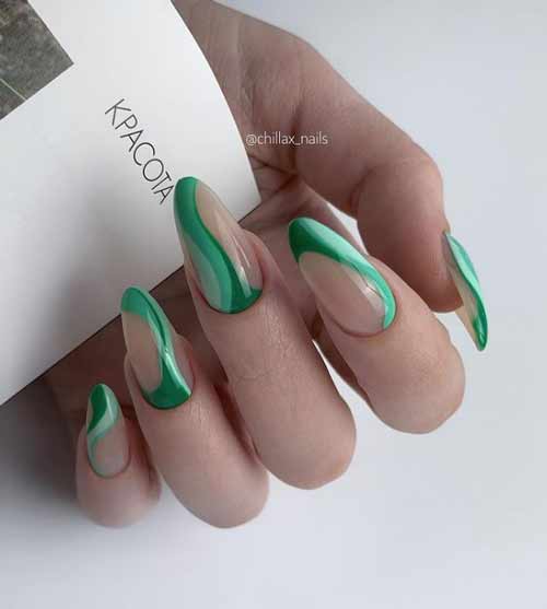 Manucure verte ongles longs