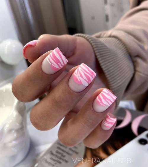 Manucure ongles zèbre rose