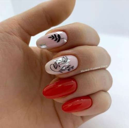 Manucure rouge avec papier d'aluminium: beau design, photo, nouveaux articles
